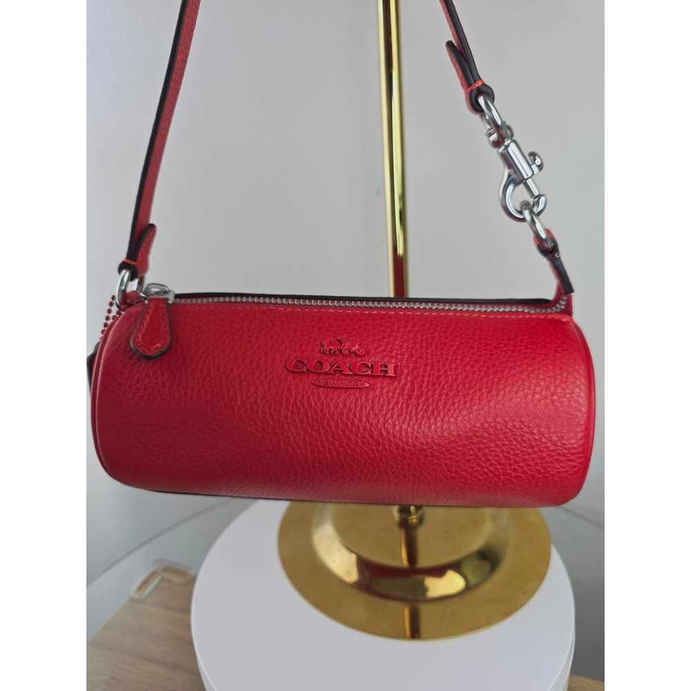 Coach Nolita Mini Barrel Bag Red Pebble Leather Shoulder Handbag Purse - Picture 2 of 12